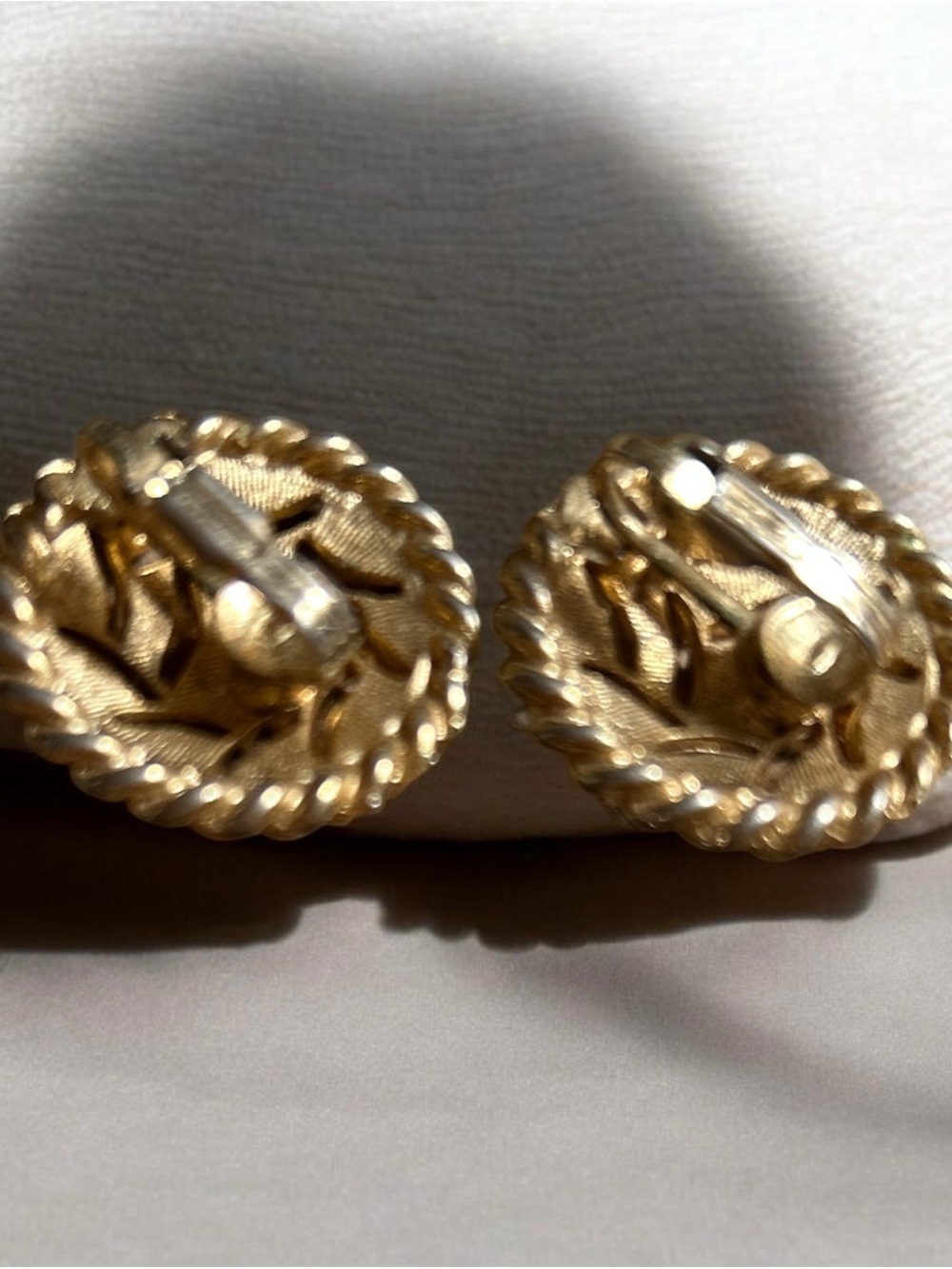 Gold & Cream Mosaic Round Button Clipon Earrings - Classic Women’s Jewelry - Picture 2 of 2